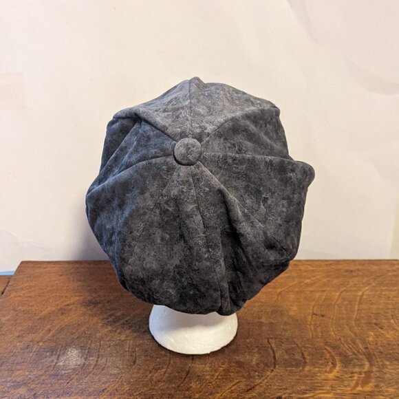 Y2K Vintage Microsuede Fiddler Cap Hat Newsboy Cadet Pageboy Grey Elastic Back - Picture 6 of 9